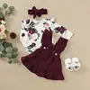 Newborn Baby Girl Clothes Set Floral Bodysuit Romper Jumpsuit Tops T Shirt Suspender Skirts Bow Headband Outfit ► Photo 1/6
