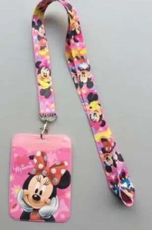 lot 10pcs cartoon mickey minnie pvc Named Card Holder Identity Badge with Lanyard Neck Strap Bus ID Holders With Key Chain | Украшения и
