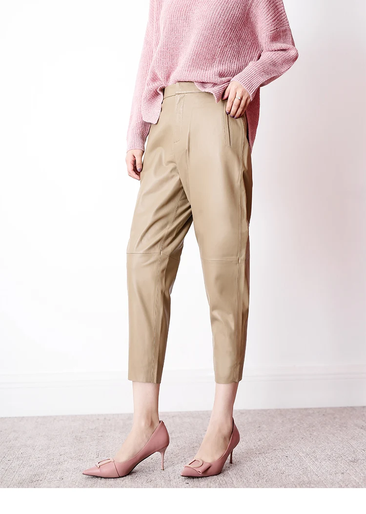 Весна натуральная кожа брюки женские из натуральной овчины шаровары Pantalon Femme черный/коричневый/хаки повседневные брюки карго