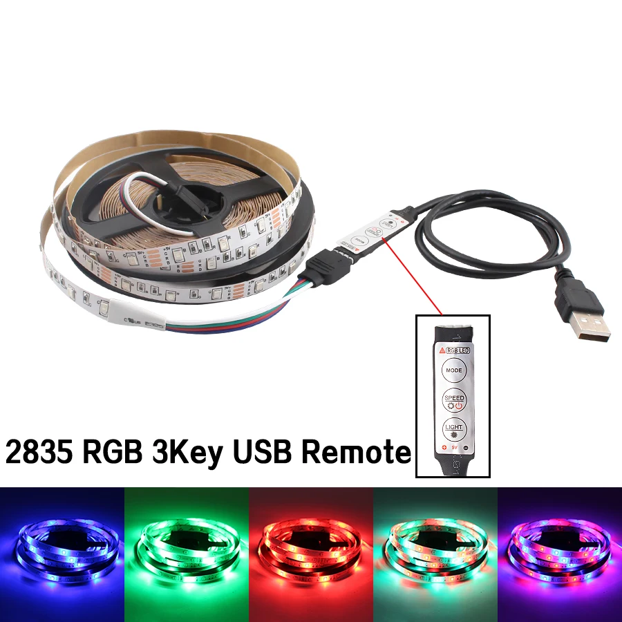 DC-USB-LED-5V-Strip-RGB-PC-Flexible-Light-60LED-m-SMD-2835-50CM-5M-USB