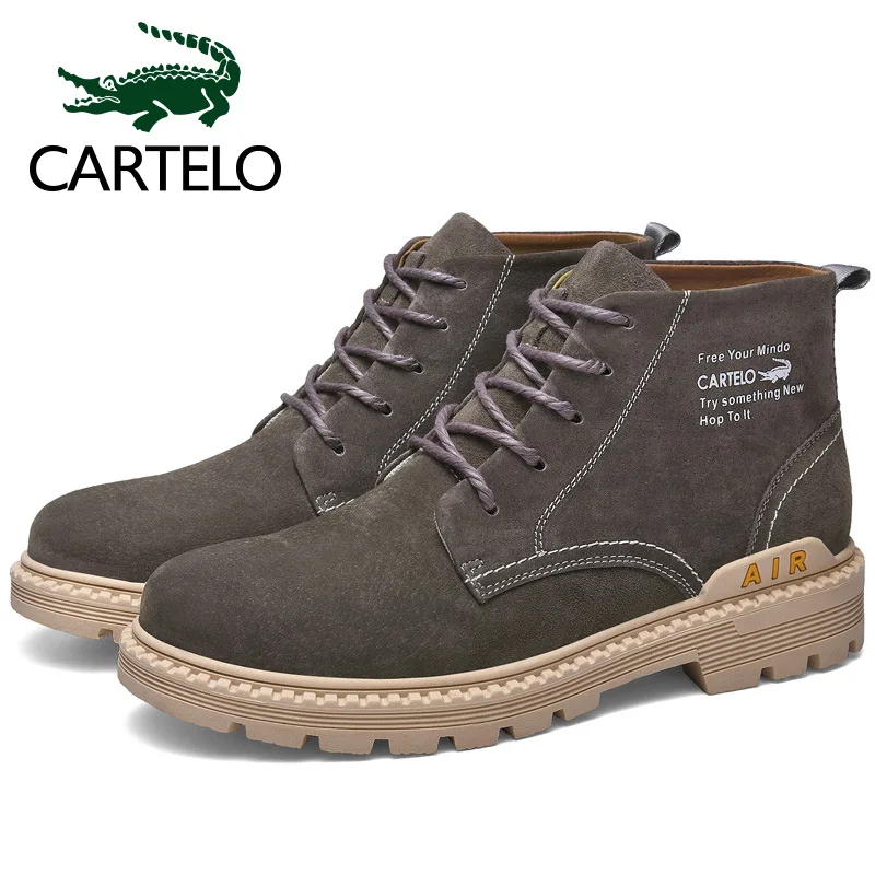 

CARTELO MEN'S SHOES Winter Trendy Shoes Mid-top Genuine Leather Martin Boots Men's Hight-top British Style Retro Workwear Short