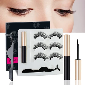 

Mink Eyelashes 3 Pair Magnetic False Eyelashes & Magbetic Eyeliner Set Faux Cils Natural Eyelash Extension For Dropshipping