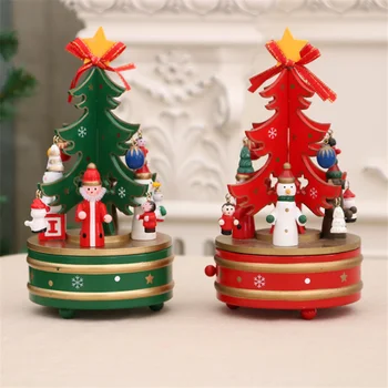 

Christmas Wooden Rotating Music Box Home Decor Accessorie Xmas Decoracion Hogar Moderno Wooden Toy Children Gifts Kids Xmas Gift