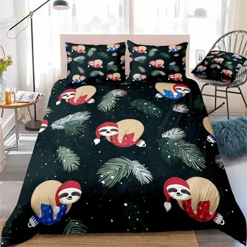 

Christmas Kids Bedclothes Pillowcase Tropical Sloth Pattern Bedding Set Children US Twin Queen Bed Duvet Cover Set for Kids Bed