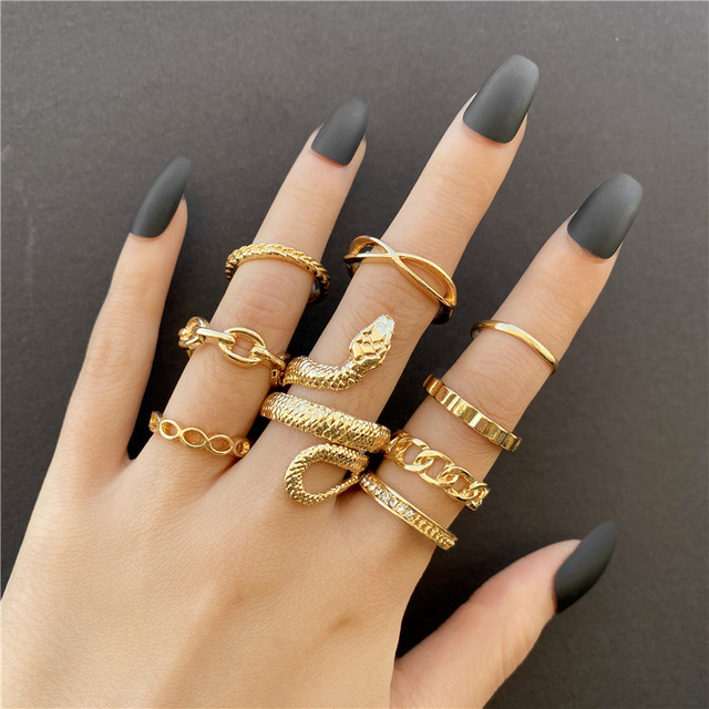 Silver Vintage Skeleton Ring Set Gothic Punk Chain Butterfly Crying Face Skull Rings For Women Couple Fashion Jewelry