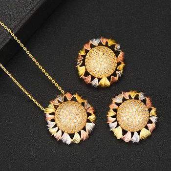 

GODKI Luxury SUNFlowers Cubic Zircon Indian Necklace Earring Jewelry Sets For Women Wedding Indian Dubai Bridal Jewelry Sets