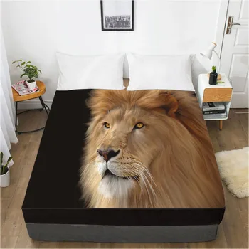 

3D Fitted Sheet Bed Mattress Fitted Cover Custom Design Bed Linens Sheets Bedsheet 220x260 Animal Lion Printed Bedding