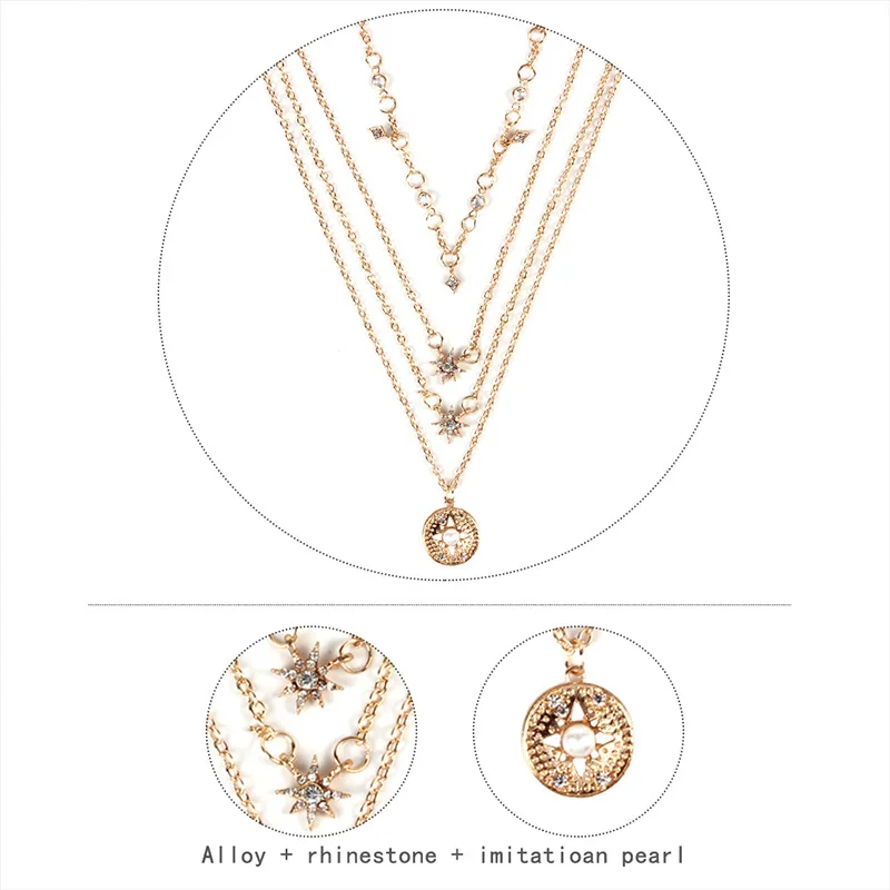 Мэй ди N6797 Европа и Америка универсальное ожерелье AliExpress Ретро Простой Звезда Луна жемчужное многоэтажное ожерелье