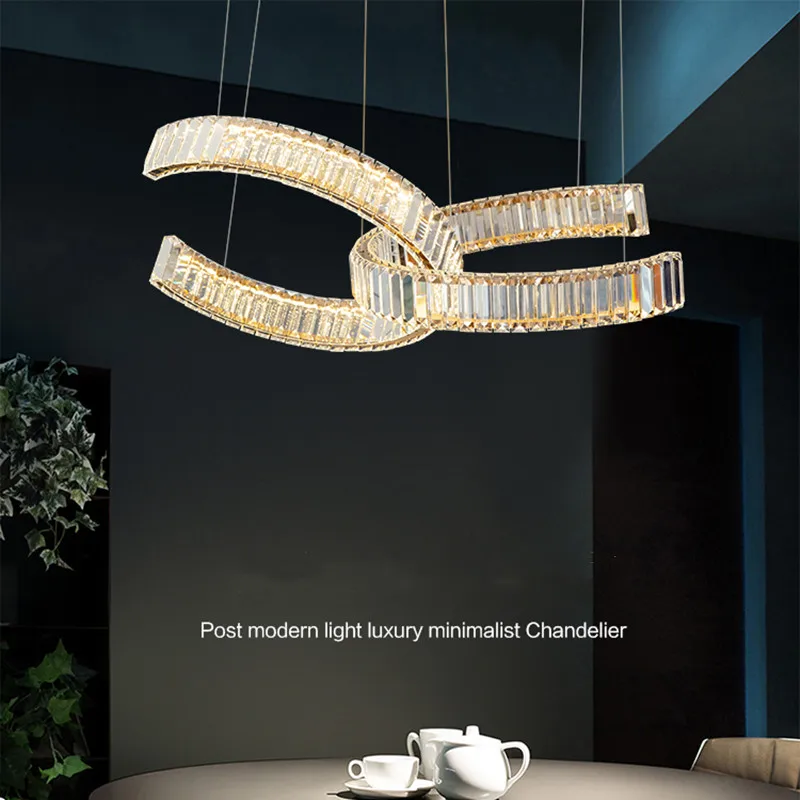 

Modern Luxury Crystal Round LED Chandelier Nordic Art Stainless Steel Gold Silver Crystal Hanging Light Restaurant Chandelier