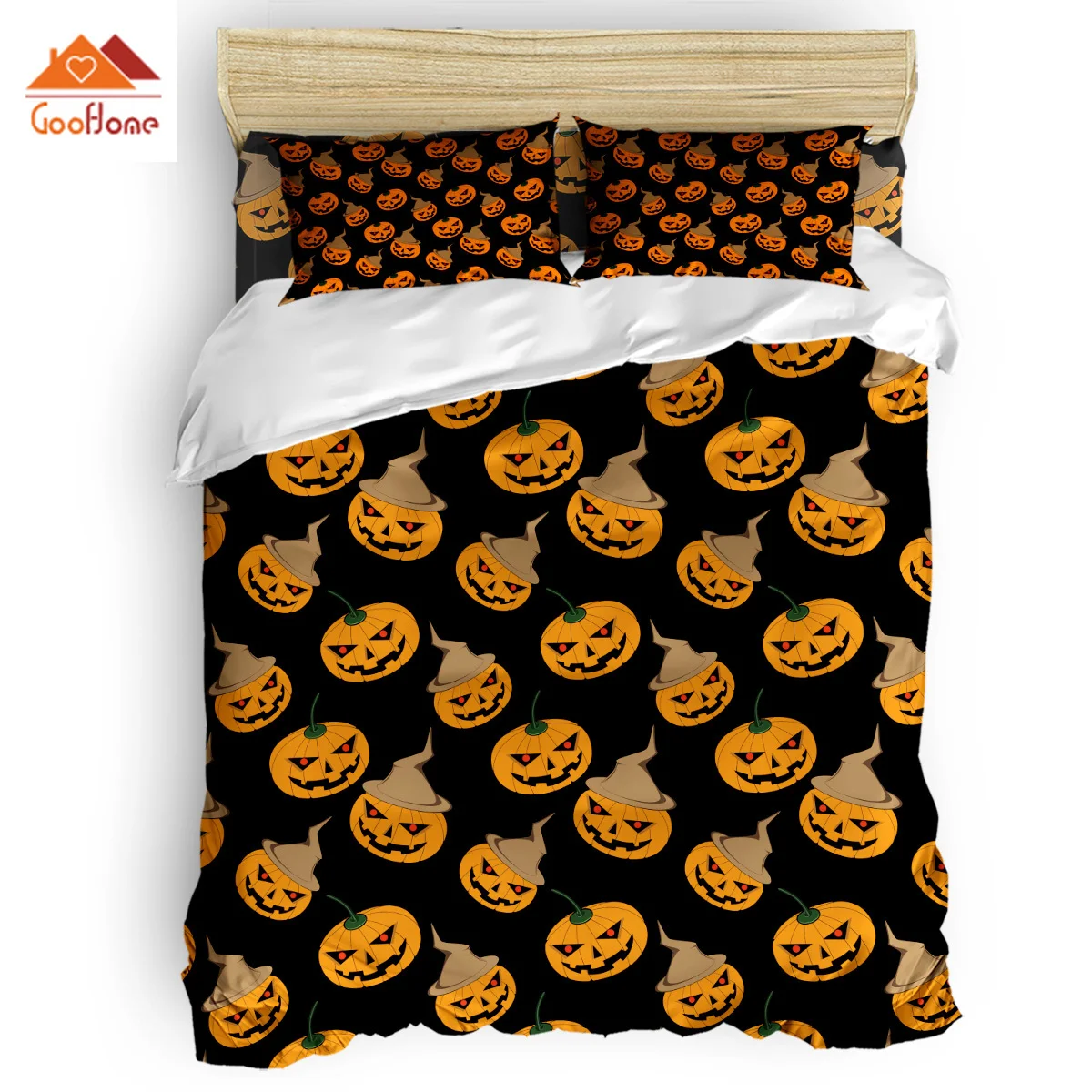 

Halloween Cartoon Pumpkin Duvet Cover Set Vintage Floral Art Design Collection of 3/4pcs Bedding Set Bed Sheet Pillowcases Cover