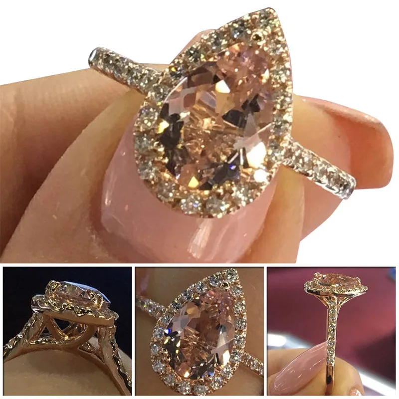 Розовый кубический циркониевый кольцо в форме груши в стиле АР-деко обручальные Обручальные кольца с камнем для рождения кольца для женщин размер 6-10