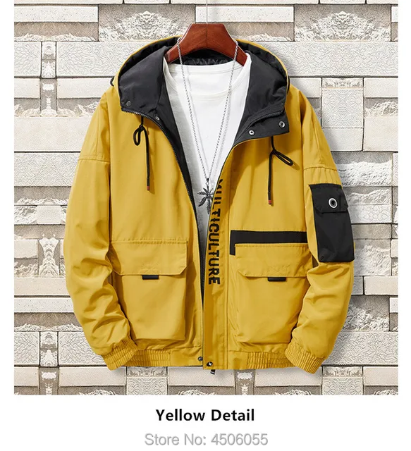 White Windbreaker Jacket, Yellow Man Cargo Jacket