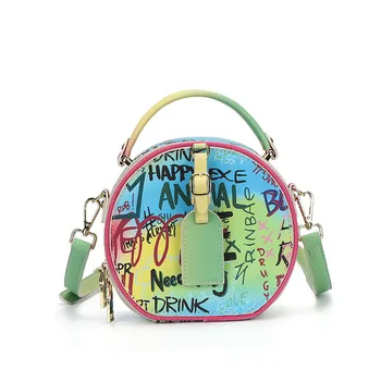 

Female Shoulder Bag Designer Crossbody Bags Satchel Women Painted Crow Bag Ladies Rainbow Round Purse Color Small Round Handbags