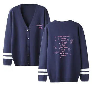 

New Lovers Sweater Lil Peep Autumn Streetwear Cardigan Sweater Casual V-Neck Long Sleeve Crochet Knit Sweater Coat Female Tops