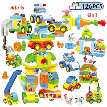

126pcs City Amusement Park DIY Deformation Robot Building Blocks Duploed Slideway Creative Big Bricks Toys For Children