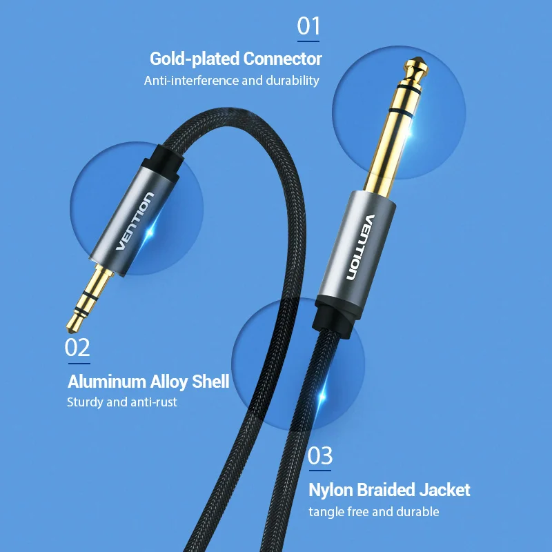 Vention Aux Guitar Cable 6.5 Jack 6.5mm to 6.5mm Audio Cable 6.35mm Aux  Cable for Stereo Guitar Mixer Amplifier Speaker cablenew - PVC Shell BAAB /  2m