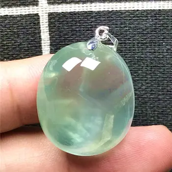 

Top Natural Green Prehnite Pendant Jewelry For Woman Lady Man Gift Crystal 26x22x11mm Oval Beads Stone Silver Gemstone AAAAA