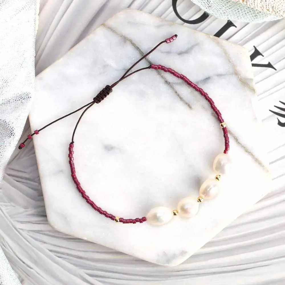 KELITCH Seashell Beaded Strand Bracelets For Women Woven Braided Charm Natural Pearl Stretch Cuff Bracelets Bangles Boho Chain