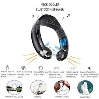 

Neck Fan Hands Free Mini USB Charging Bluetooth Player Portable Sport Fan Neck Hanging Music Sound Air Cooler Fan