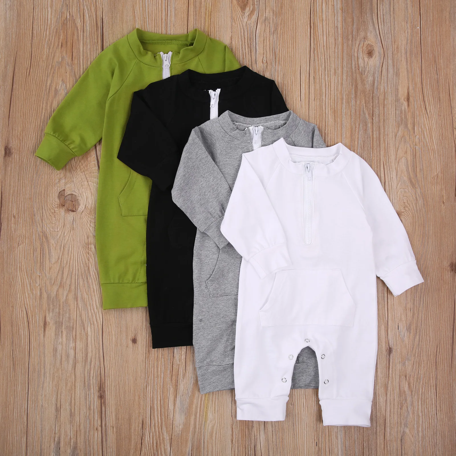 

Infants Romper Fall Jumpsuit Long Sleeve Crotch Buttons Home Sports Sleeping Trousers with Front Pocket