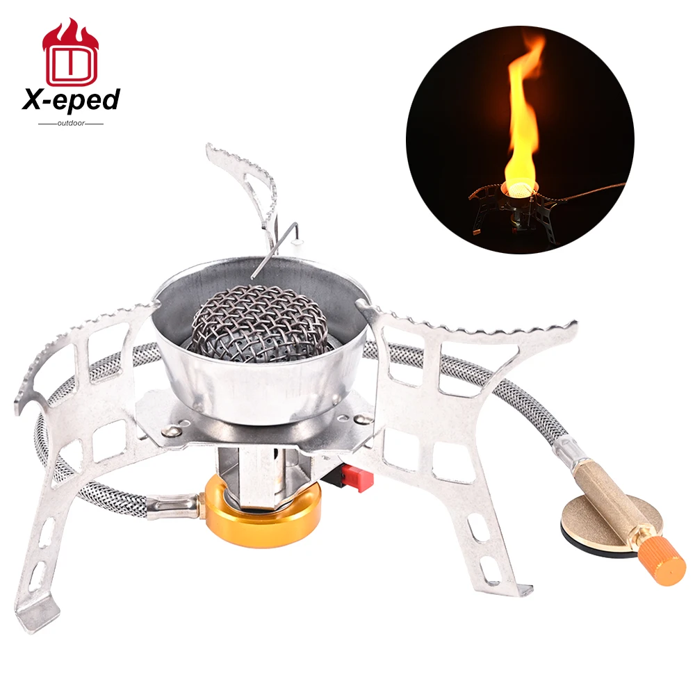 X-eped Camping Gas Stove Windproof Portable Outdoor Backpack Stove Folding Lighter Tourist Equipment For Hiking Cooking 3500W