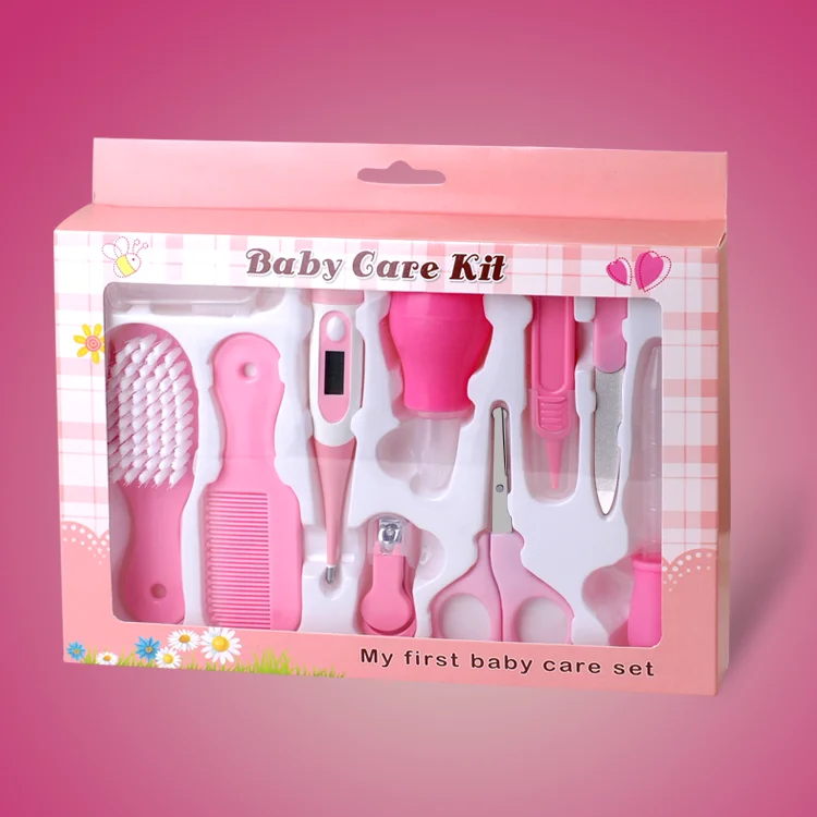 Paston Baby Care 10-набор: ножницы, машинка для стрижки ногтей, пинцет, пилочка для ногтей, термометр, носовой аспиратор, медицинская Фидер капельница, расческа - Цвет: Pink