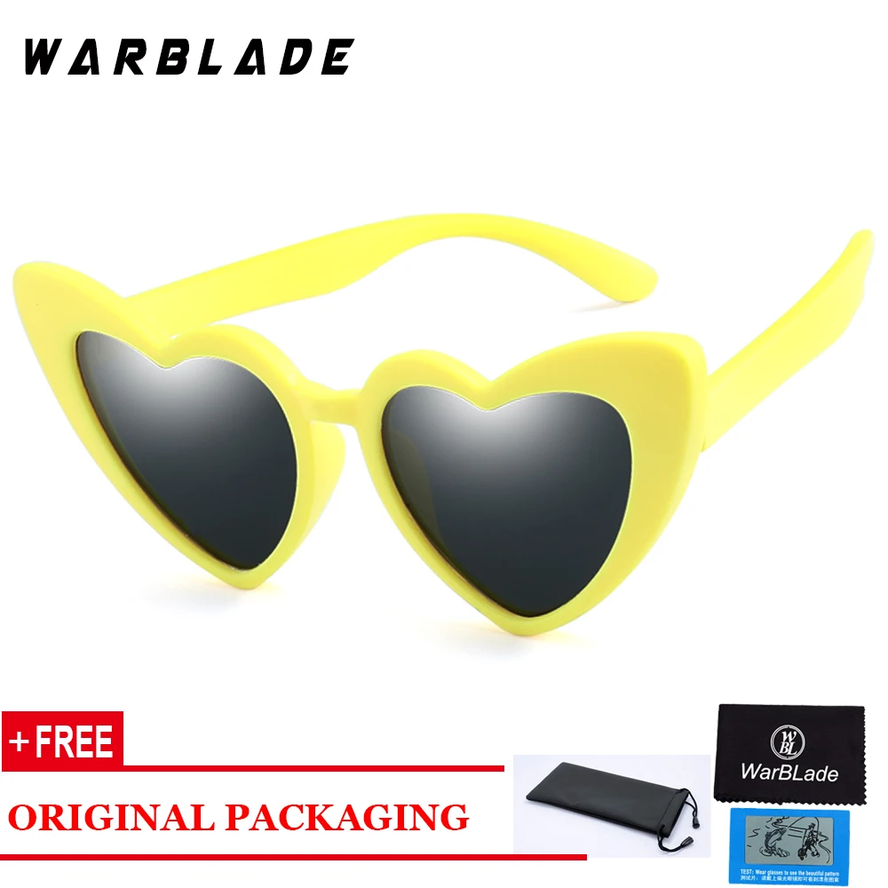 WarBLade, винтажные детские солнцезащитные очки «кошачий глаз», Детские поляризованные солнцезащитные очки, очки для мальчиков и девочек, фирменный дизайн, детские очки с сердечком - Цвет линз: yellow gray