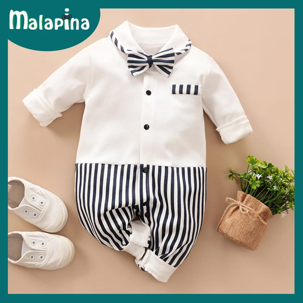 Cotton baby suit Malapina Newborn Baby Boy Rompers Summer Clothes Infant Short Sleeve Jumpsuit Overalls Outfit with Bow Tie Toddler Girl Clothing black baby bodysuits	 Baby Rompers