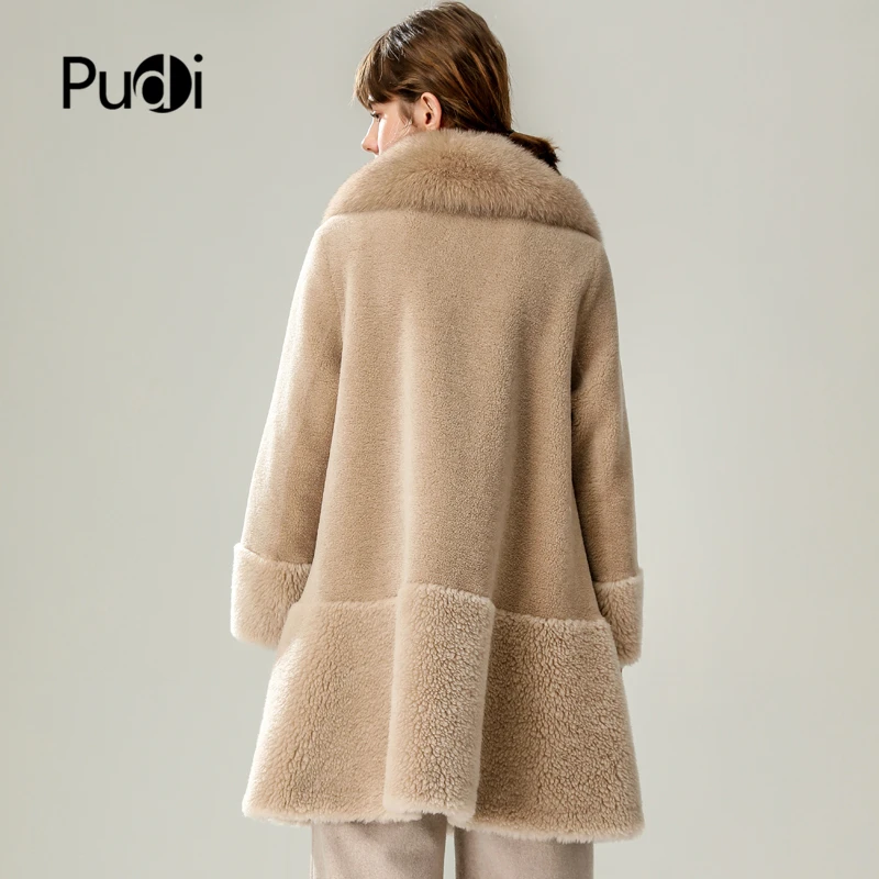 PUDI B404805 женская зимняя натуральная шерсть мех натуральный Лисий воротник теплая куртка пальто леди возраст снижение длинная куртка, пальто