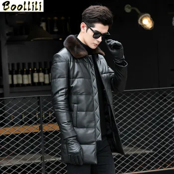

Boollili Genuine Leather Jacket Men Winter Duck Down Jacket Men Sheepskin Coat Mink Fur Collar Chaqueta Cuero Hombre
