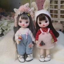 

1/8 BJD Doll 16cm Cute Girl Dolls with Full Outfits Moveable Hair Wigs Face Makeup Realistic Mini Toys