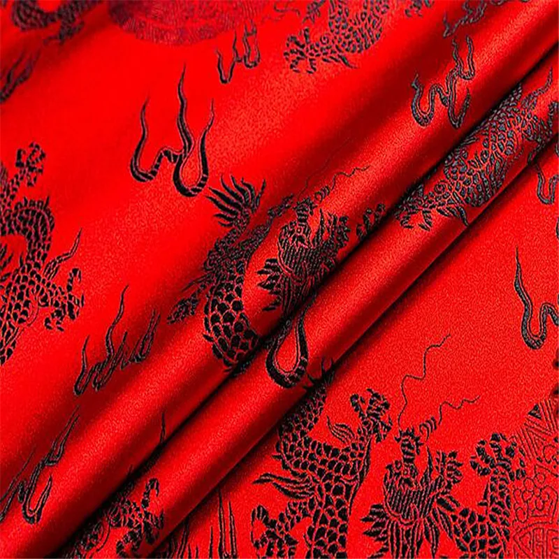 black red Китайская парча с изображением дракона шелковая жаккардовая ткань для винтажной традиционной одежды Cheongsam - Цвет: black red