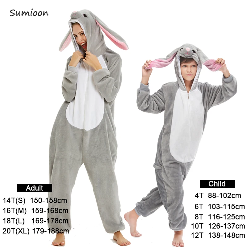 Кигуруми пижамы единорог Oneise дети животных пижамы для мальчиков девочек стежка костюм для женщин взрослых панда ночнушка Pijama Unicornio - Цвет: Rabbit