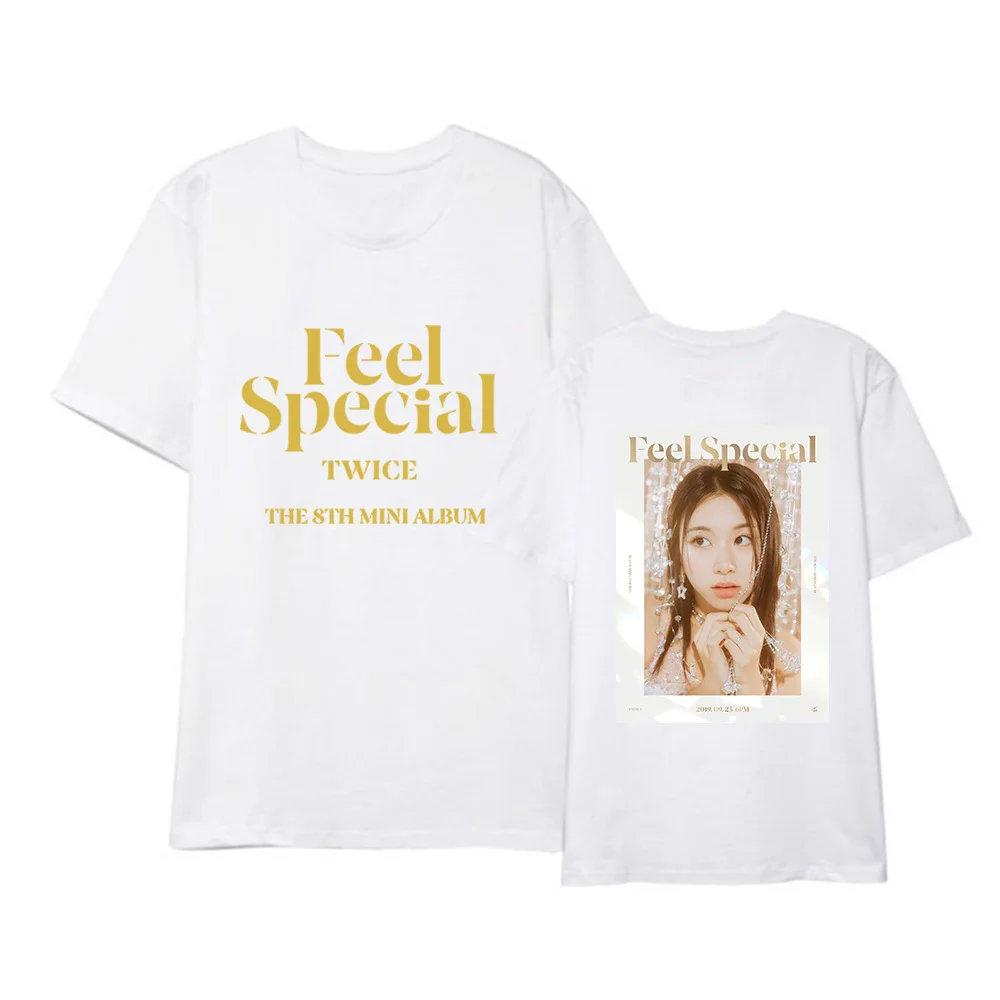 Kpop TWICE FEEL SPECIAL The 8th Mini Album Shirt Повседневная Свободная одежда в стиле хип-хоп футболка Топы с короткими рукавами футболка DX1219 - Цвет: White 04