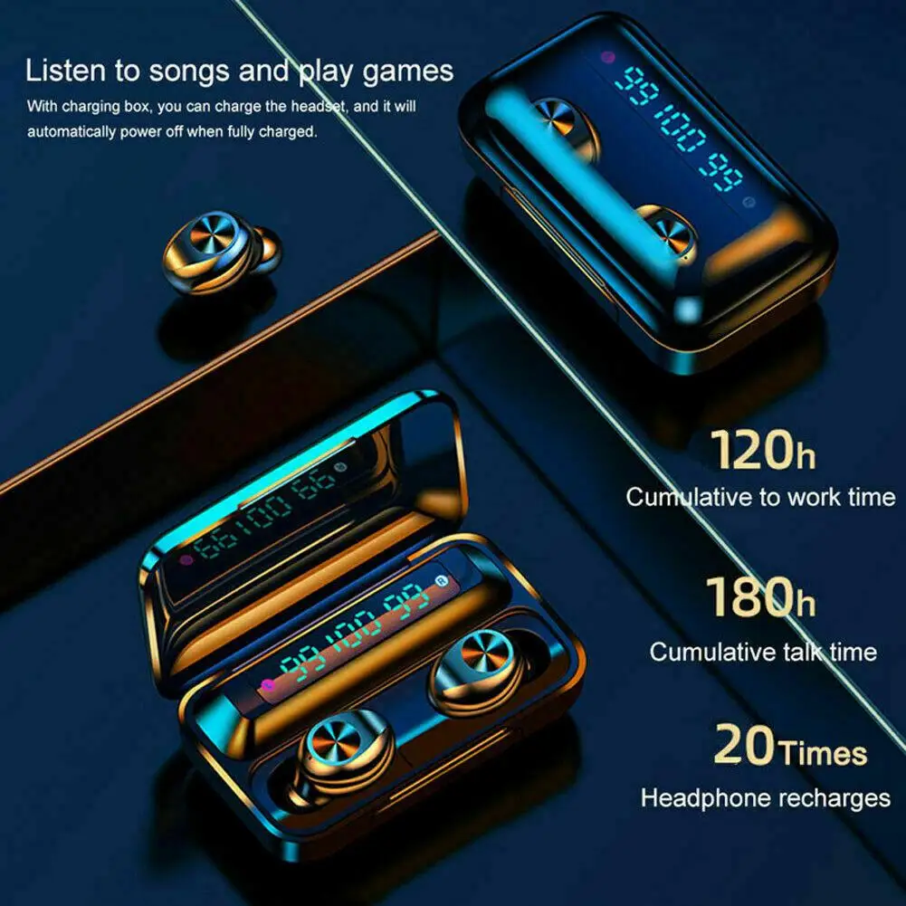 True Wireless Earphones Bluetooth 5 0 Headsets Stereo Bass Earbuds Noise Cancelling for iPhone Samsung Galaxy Motorola E G