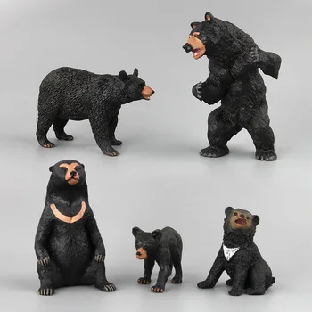 

5 Kinds Black Bear Cub Figure Collectible Toys Solid Wild Animal model Action Figures Kids Animal Cognitive Toys Gift