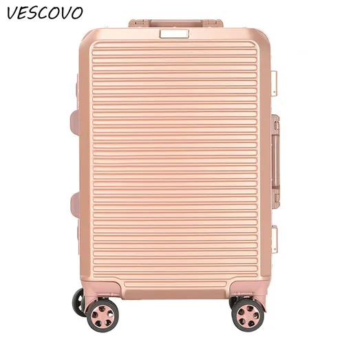 VESCOVO чемодан в стиле ретро с алюминиевой рамой 2" 24" 28 дюймов для мужчин и женщин чемодан на колесиках для путешествий чемодан на колесиках - Цвет: rose gold