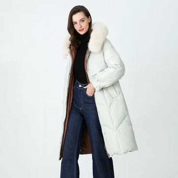 

Janveny Down Jacket Women Long White Duck Down Coat Women Thick Real Fox Fur Hooded Winter Female Puffer Jacket Feather Parkas