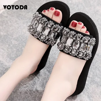 

Summer Rhinestone Women Slippers Platform Shoe Flip Flop Wedge High Heel Woman Outdoor Crystal Diamond Bling Beach Slides Sandal