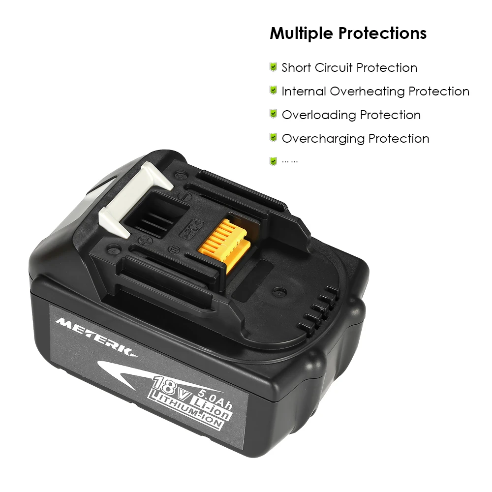 

Hot Meterk BL1850 18V 5.0Ah Power Tools Battery High Capacity Recharcheable Lithium replacement Battery Pack for MAKITA