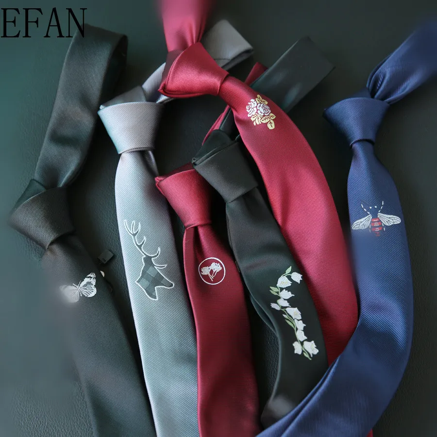 

2020 Embroidered Black Red Positioning Tie Men's Embroidery Korean Version of The British Narrow 5CM 6CM Trend Tie Accessories