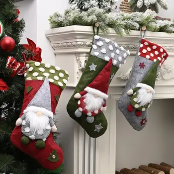 

Christmas Stocking Candy Kid Gift Bag Xmas Tree Fireplace Decorative Socks Hanging Ornaments Gnome Santa Doll Pendant Home Decor