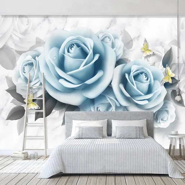 Foto Kustom Wallpaper Untuk Kamar Tidur Dinding 3d Mawar Biru Bunga Kupu Kupu Modern Ruang Tamu Restoran Dekorasi Dinding Mural Kertas Wallpaper Aliexpress
