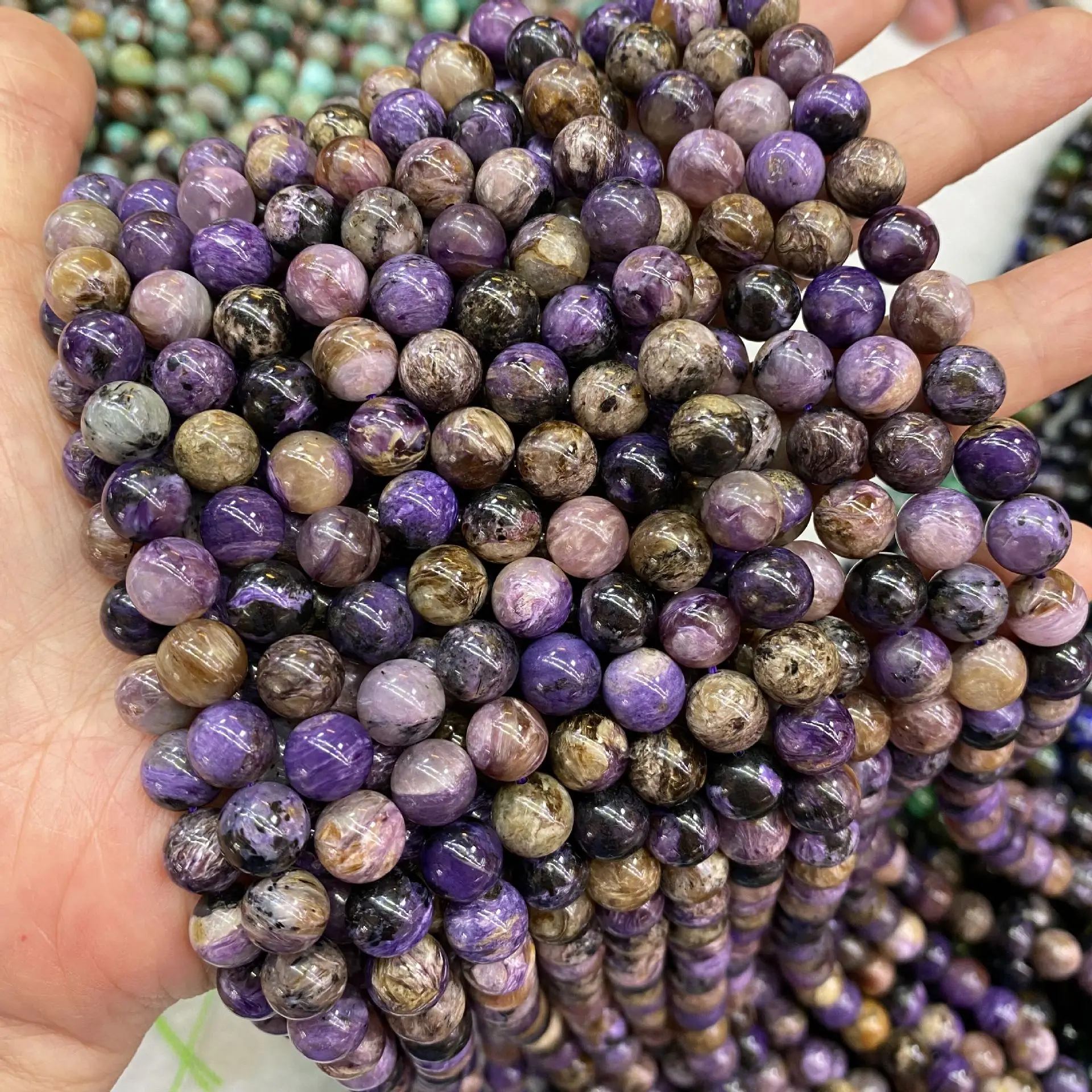 Natural Genuine Purple Charoite Round Loose Beads 8-10mm DIY Jewelry Necklaces or Bracelets 15