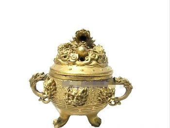 

823++++++Bronze statue copper carving three-legged incense burner incense stove