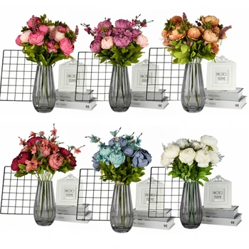 

50cm Rose Silk Peony Bouquet Artificial Flowers 6 Big Heads 2 Small Bud Bridal Flowers for Home Wedding Decoration Indoor