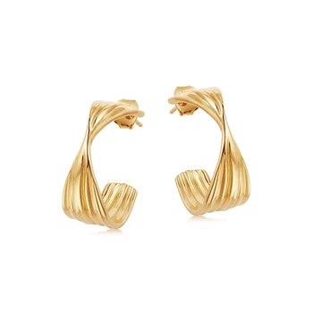 

European and American fashion new gold color environmental protection copper large texture wave circle earrings