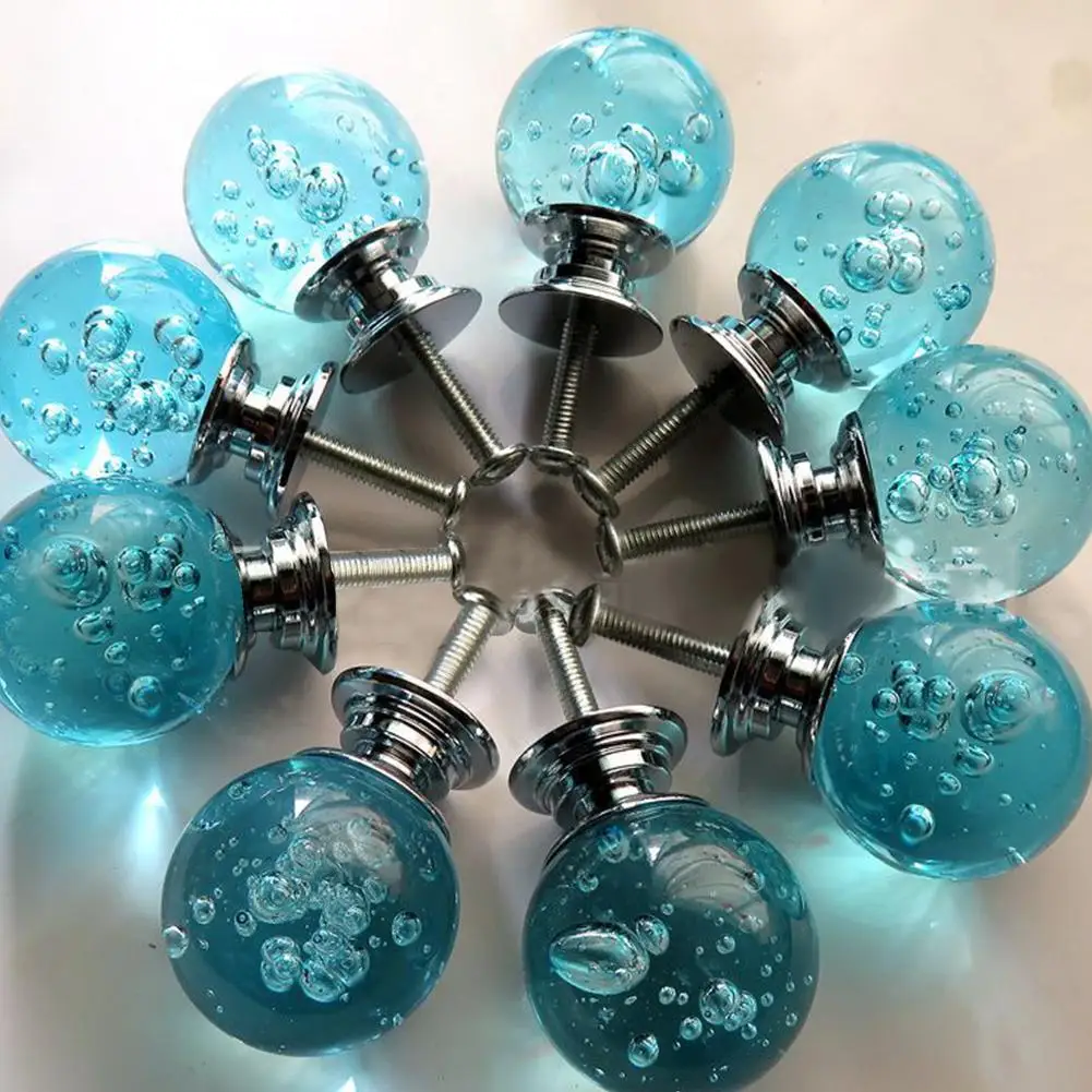 6Pcs 30mm Bubble Shape Design Crystal Glass Knobs Cupboard Drawer Pull Kitchen Cabinet Door Wardrobe Handles Hardware