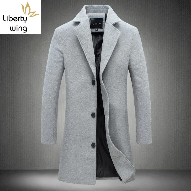 

Men Solid Color Trench Coat Fashion Slim Single Breasted Warm Outerwear Plus Size 5XL Autumn Long Sleeve Casual Jacket