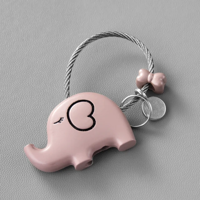 Good Luck Kiss Elephant Couple Keychain Pendant Wire Ring Chain Cute Cartoon Women Car Bag Backpack Ornaments Lovers Lanyard C